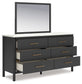 Cadmori Queen Upholstered Panel Bed with Mirrored Dresser and Chest