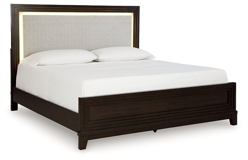 Neymorton King Upholstered Panel Bed with 2 Nightstands