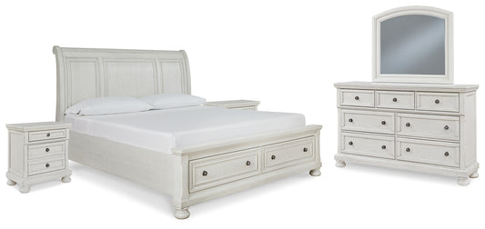 Robbinsdale Queen Sleigh Bed with Storage with Mirrored Dresser and 2 Nightstands