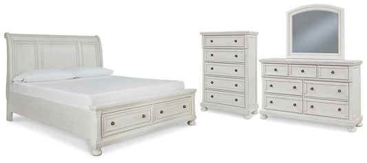 Robbinsdale Queen Sleigh Bed with Storage with Mirrored Dresser and Chest