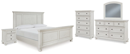 Robbinsdale King Panel Bed with Mirrored Dresser, Chest and Nightstand
