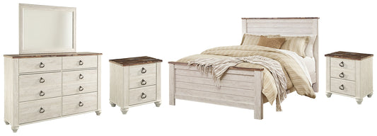 Willowton  Panel Bed With Mirrored Dresser And 2 Nightstands