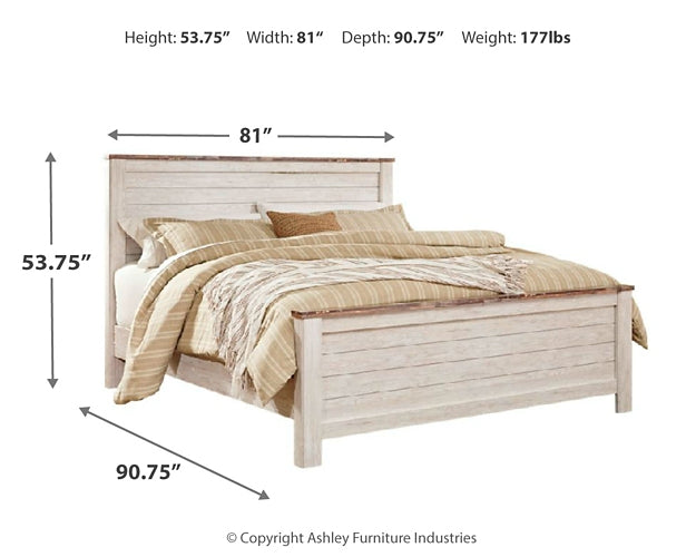 Willowton King Panel Bed with Mirrored Dresser and Chest