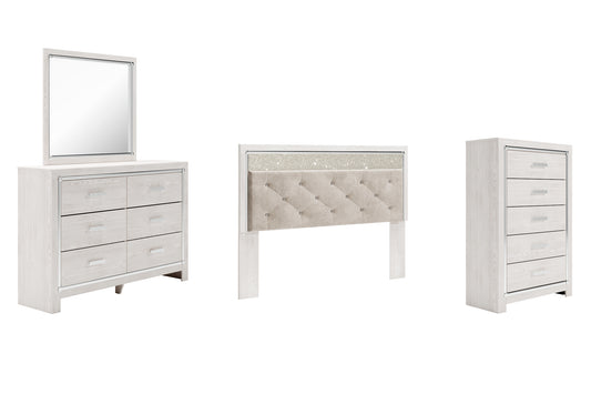 Altyra King Panel Headboard with Mirrored Dresser and Chest