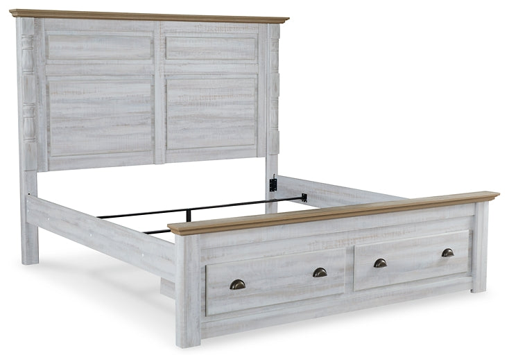 Haven Bay King Panel Storage Bed with Mirrored Dresser and Chest