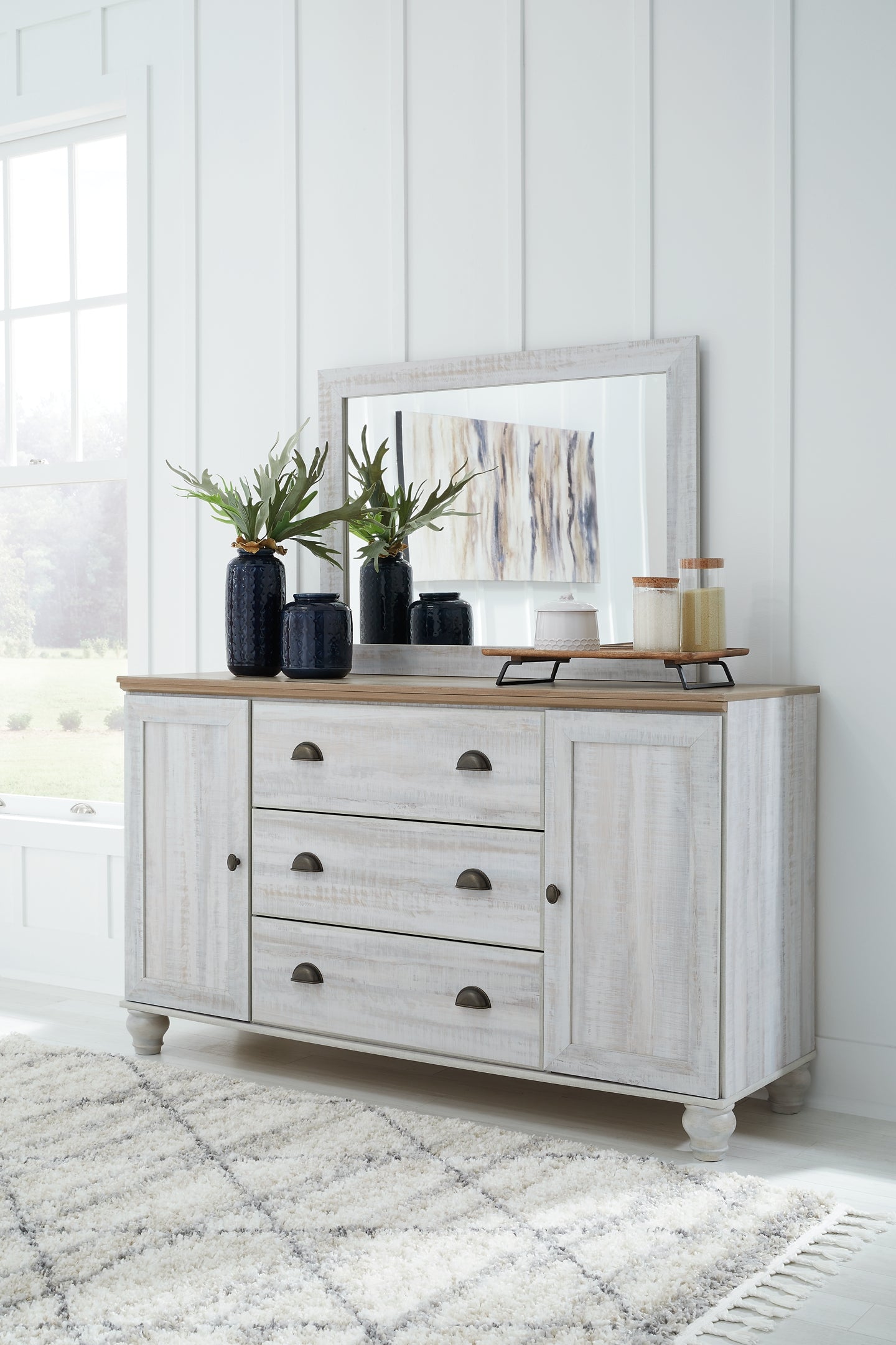 Haven Bay King Panel Bed with Mirrored Dresser, Chest and Nightstand