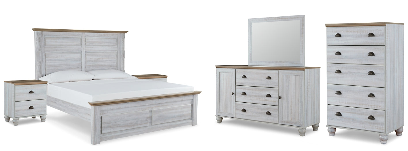 Haven Bay King Panel Bed with Mirrored Dresser, Chest and 2 Nightstands