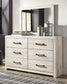 Cambeck King Upholstered Panel Bed with Mirrored Dresser, Chest and Nightstand