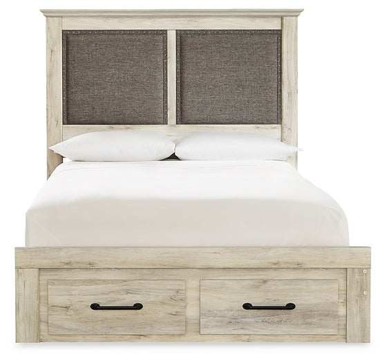 Cambeck Queen Upholstered Panel Headboard with Mirrored Dresser, Chest and 2 Nightstands