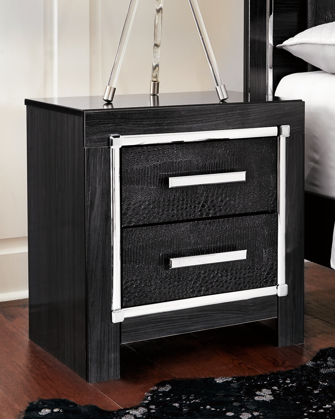 Kaydell King Upholstered Panel Storage Bed with Mirrored Dresser, Chest and Nightstand