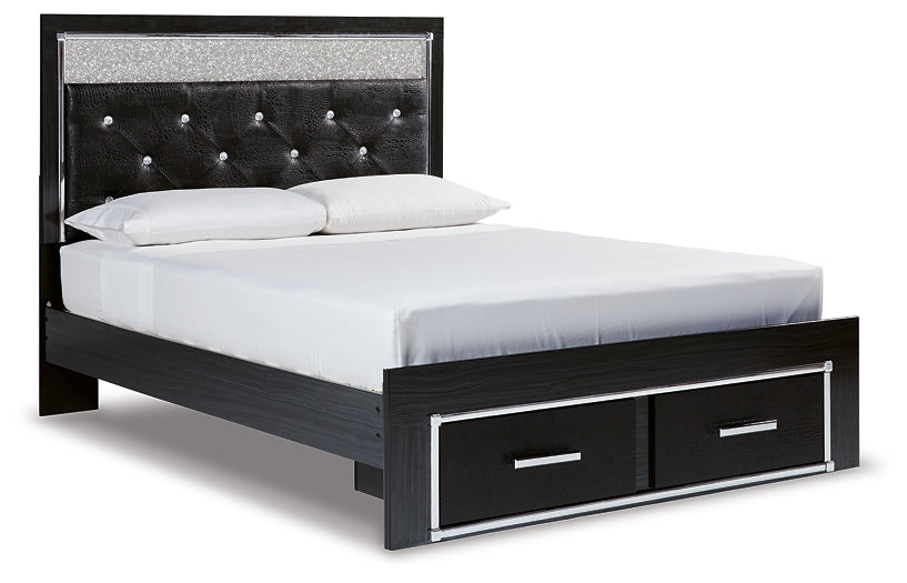 Kaydell Queen Upholstered Panel Storage Bed with Mirrored Dresser, Chest and Nightstand