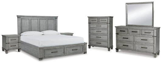 Russelyn King Storage Bed with Mirrored Dresser, Chest and 2 Nightstands