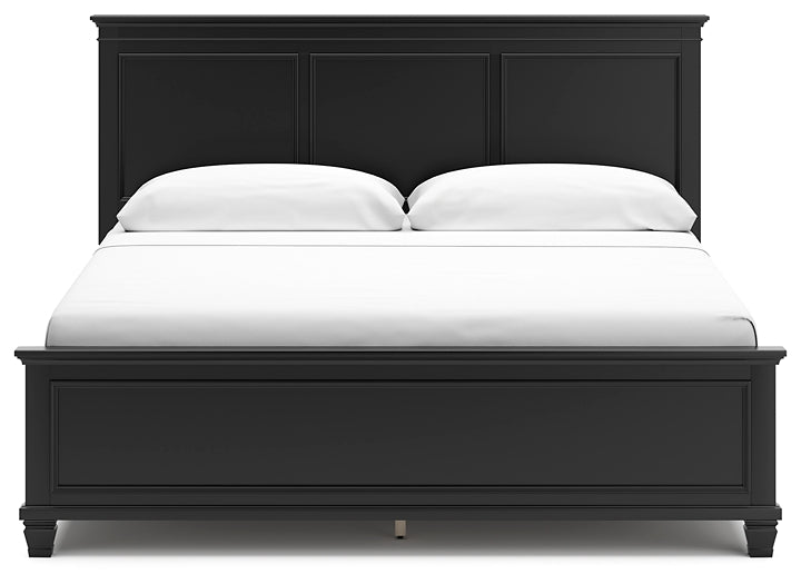 Lanolee King Panel Bed with Mirrored Dresser and Nightstand