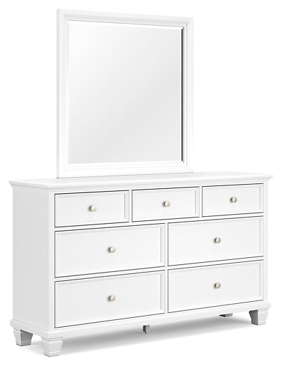 Fortman Queen Panel Bed with Mirrored Dresser and Chest