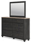 Nanforth Queen Panel Headboard with Mirrored Dresser