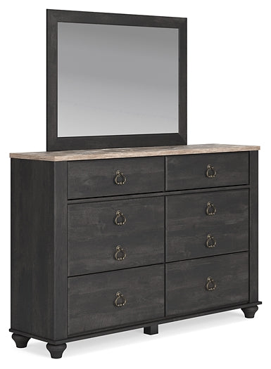 Nanforth King/California King Panel Headboard with Mirrored Dresser