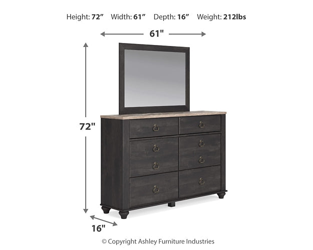 Nanforth King/California King Panel Headboard with Mirrored Dresser