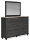 Nanforth Queen Panel Headboard with Mirrored Dresser and Nightstand