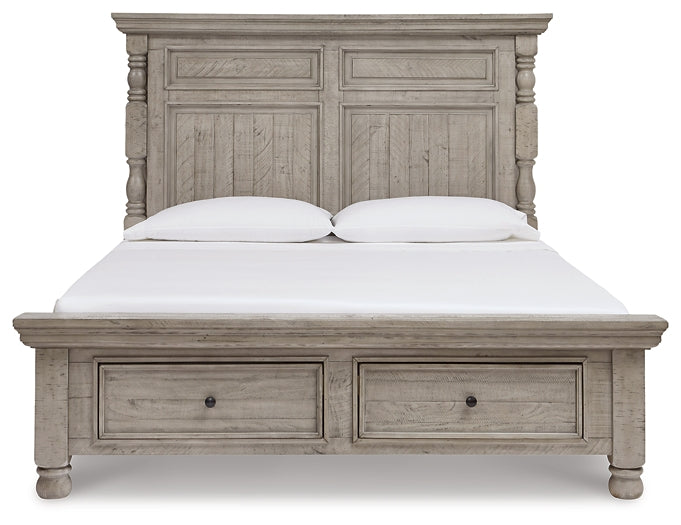 Harrastone King Panel Bed with Mirrored Dresser and 2 Nightstands