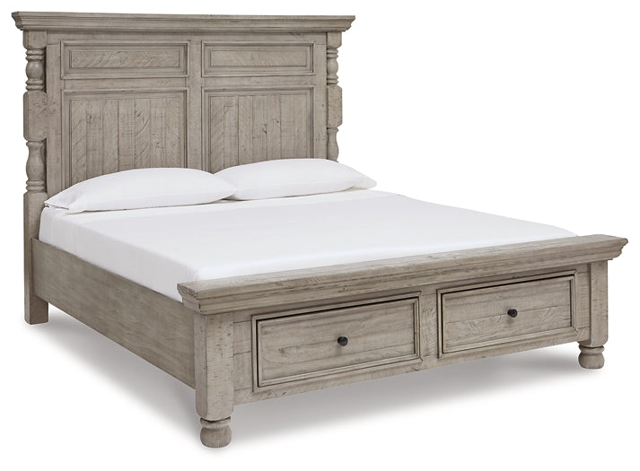 Harrastone King Panel Bed with Mirrored Dresser, Chest and Nightstand